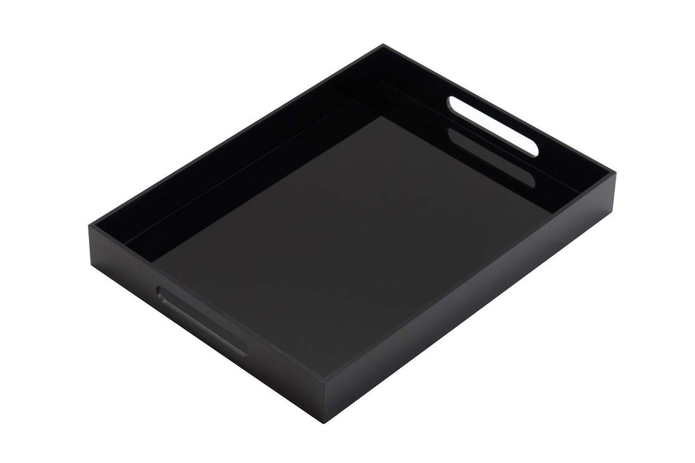 Glossy Black Sturdy Acrylic Serving Tray with Handles - 10x15 Inch, Coffee, A...