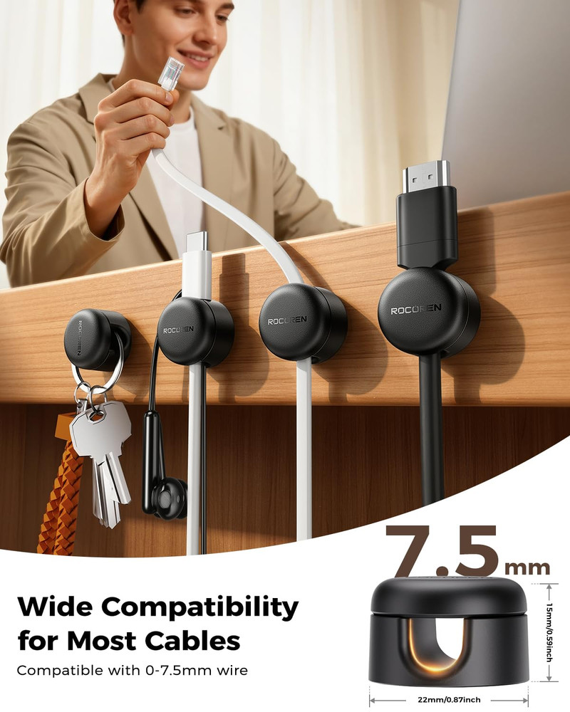 9-Pack Rotatable Magnetic Cable Clips for Efficient Cord Organization