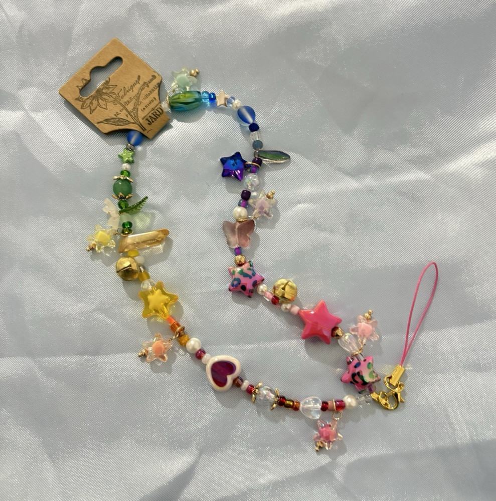 Handcrafted Multicolor Beaded Cell Phone Charm/Strap