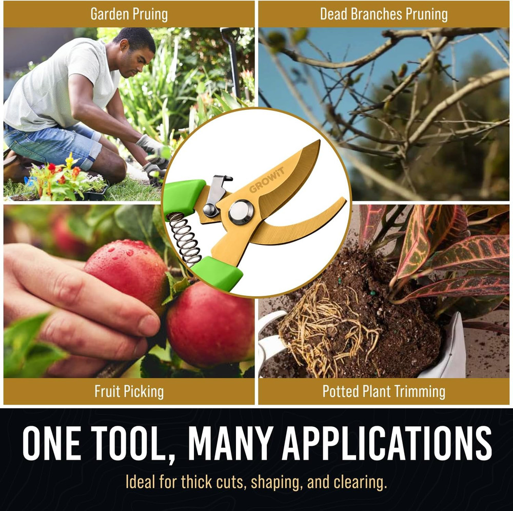 7" Pruning Shears & Gardening Scissors Set, Titanium Coated Sharp Garden Clipper