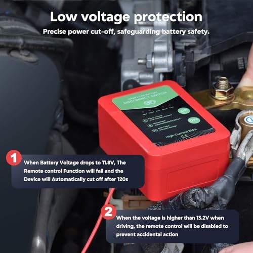 Kill Switch for Car - 12V Remote Battery Disconnect Switch Smart Voltage red