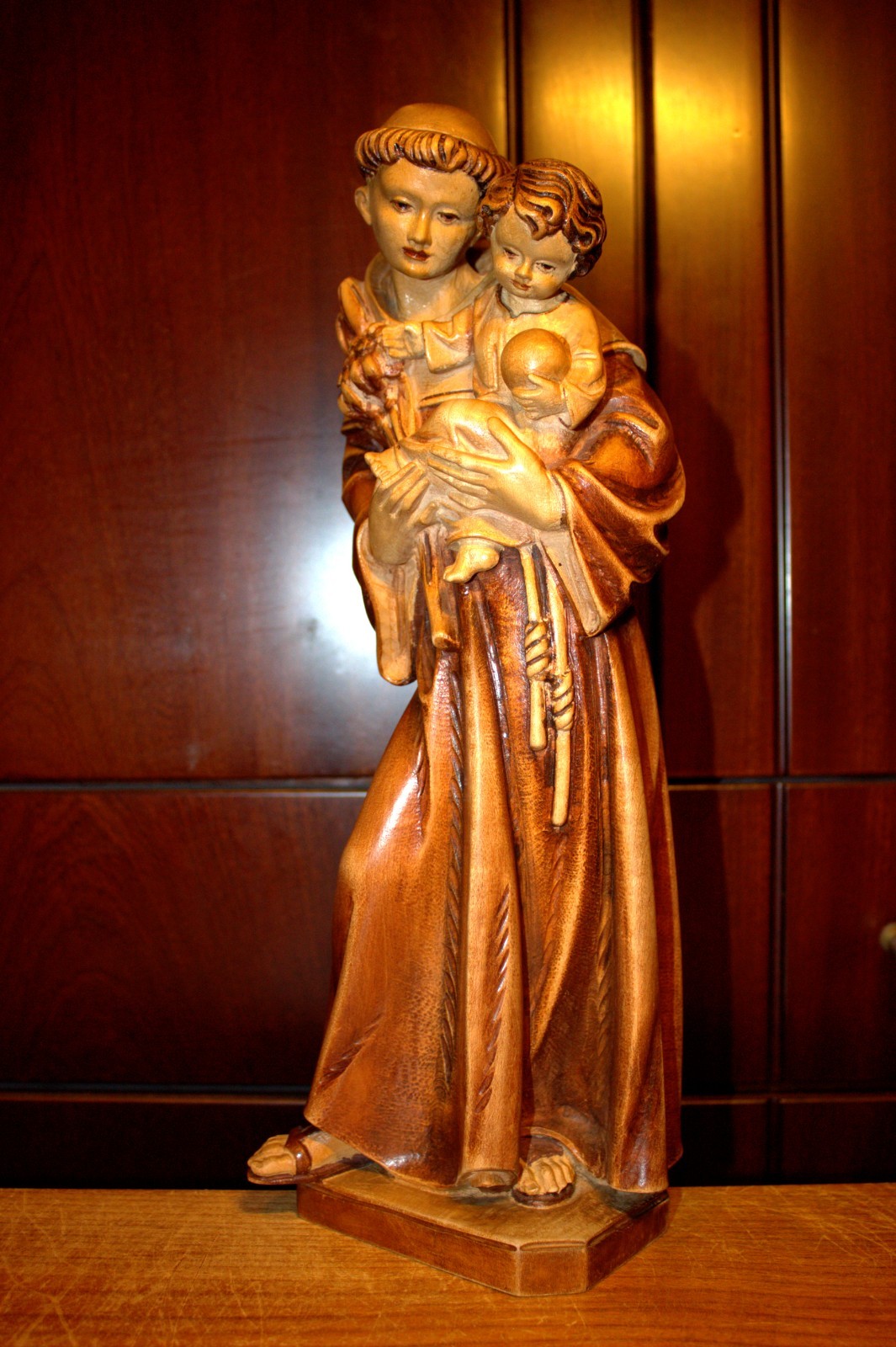 14" HAND CARVED WOOD CATHOLIC PATRON SAINT ANTHONY JESUS STATUE FIGURE SCULPTURE