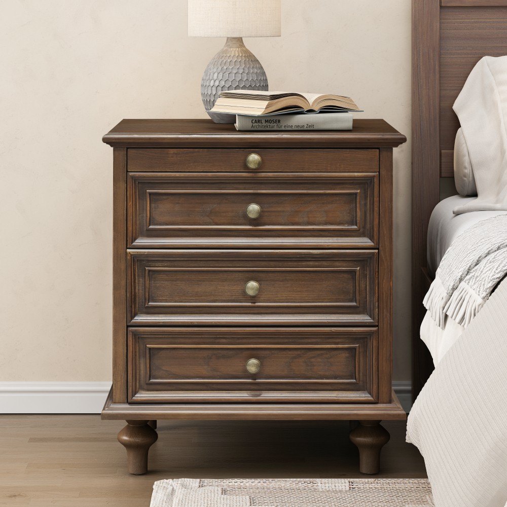 Farmhouse End Table Sofa Bedside Table Hidden Pull-Out Nightstand with 4 Drawers