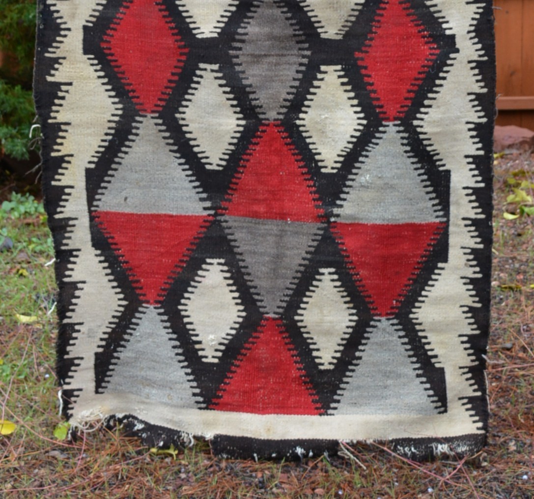 Large Old Navajo Rug - Eyedazzler Diamond Design Red Black White Gray - 78 x 43