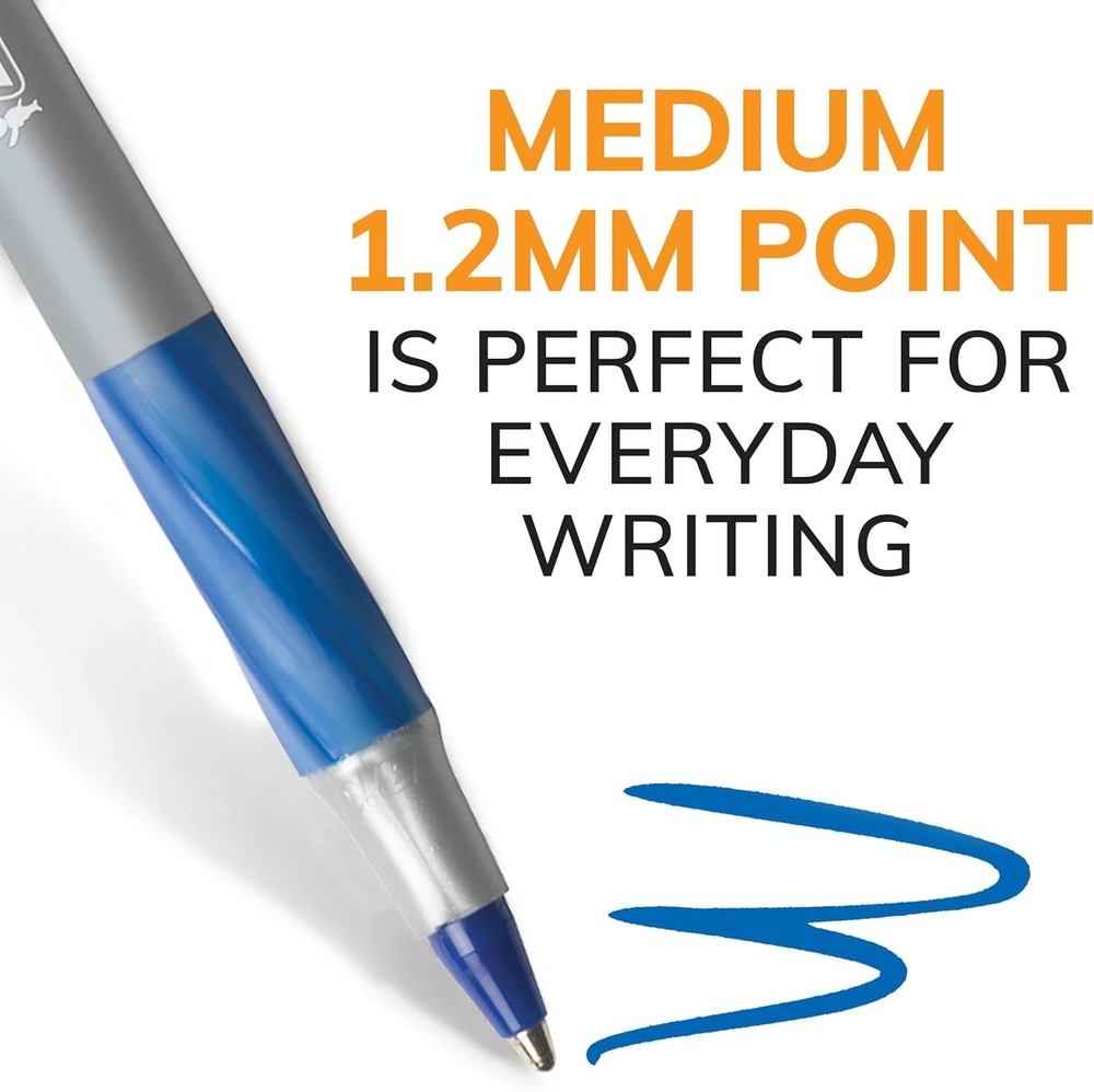 BIC Round Stic Blue Ballpoint Pens, Medium, 12-Pack