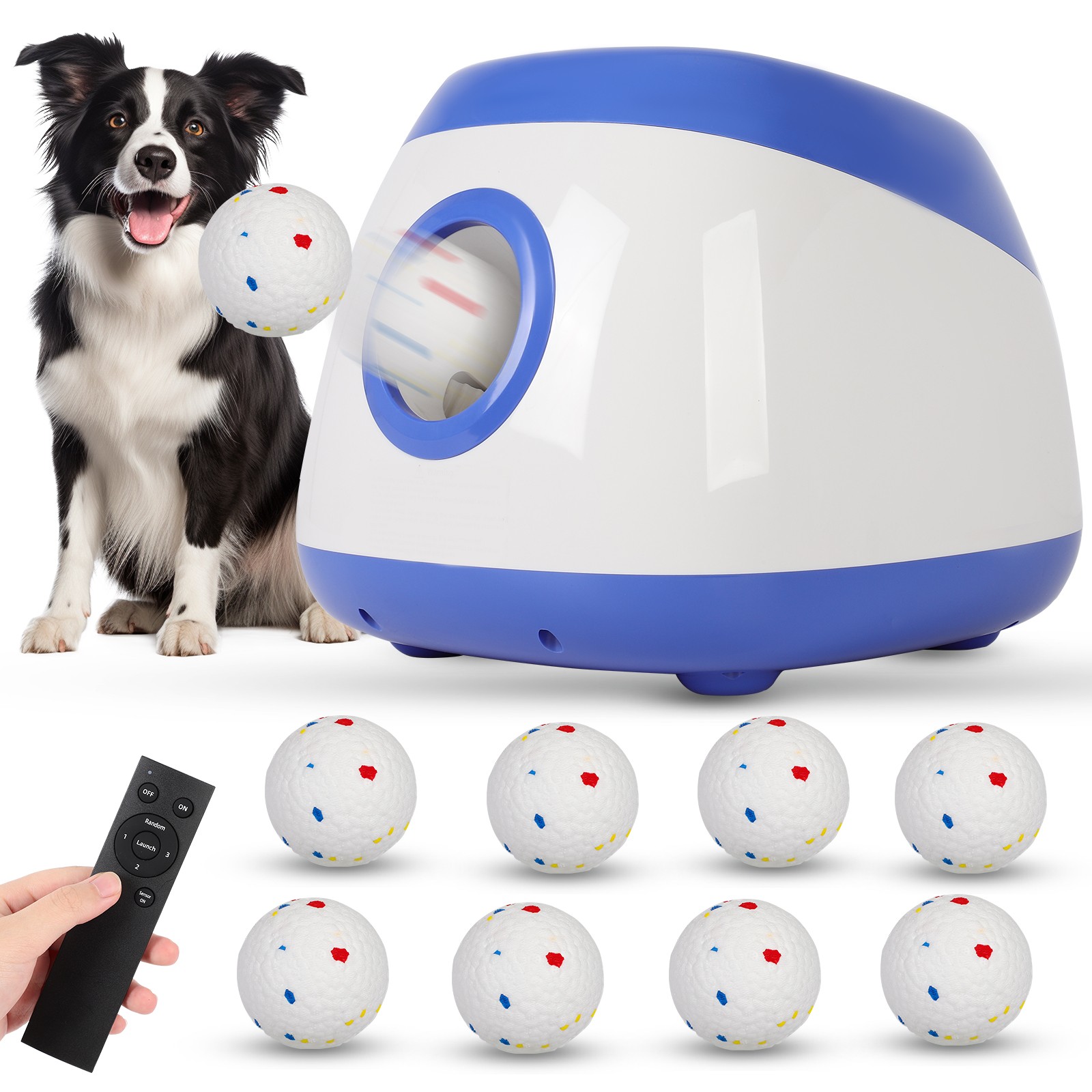 3 Modes Automatic Dog Ball Launcher 40-80FT 8 ETPU Balls Remote Control Toy