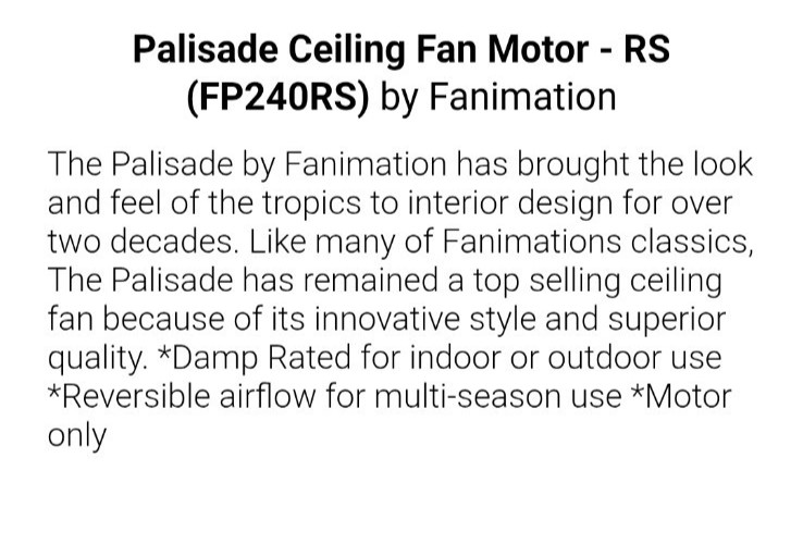 Fanimation Model# FP240RS Ceiling Fan Motor