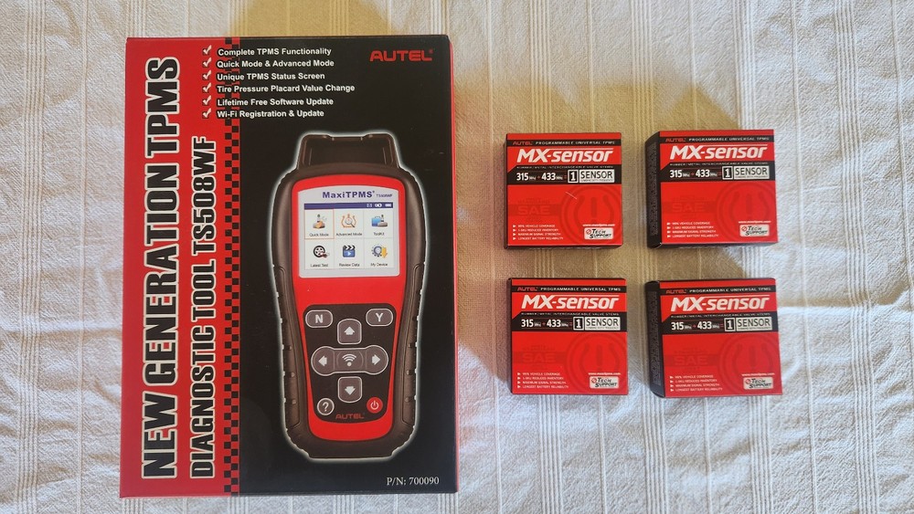 Autel TPMS TS508WF diagnostic tool with 4 MX-Sensor programmable TPMS sensors
