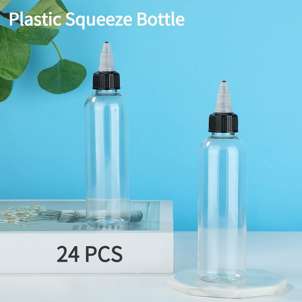 24 Pack 2oz Plastic Squeeze Bottles Mini Empty Squirt Bottle w/ Top Cap for Glue