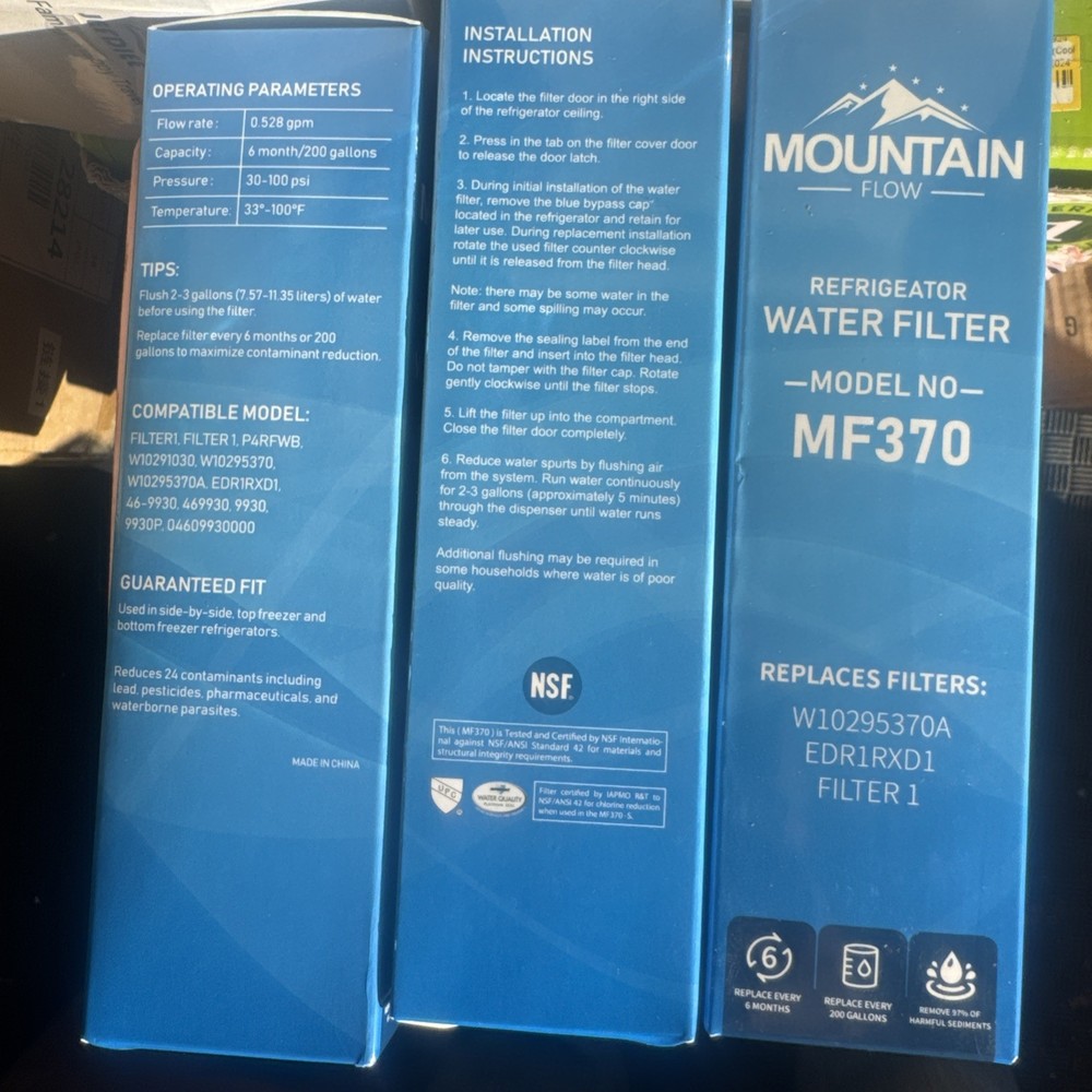 (3) Mountain Flow Refrigerator Water Filter MF370 Replacement sealed
