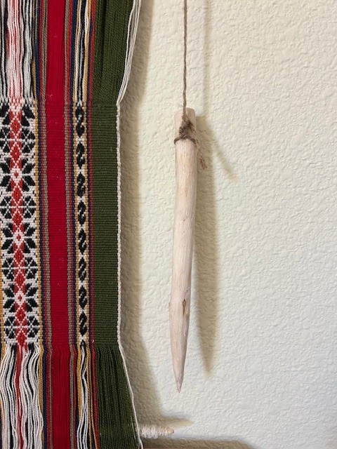 Vintage Peruvian textile, hanging hand loom, hand woven traditional design