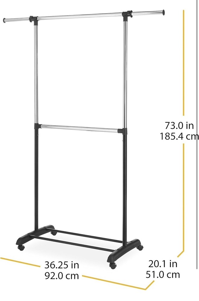 Adjustable 2-Rod Garment Rack Rolling Clothes Organizer Rack