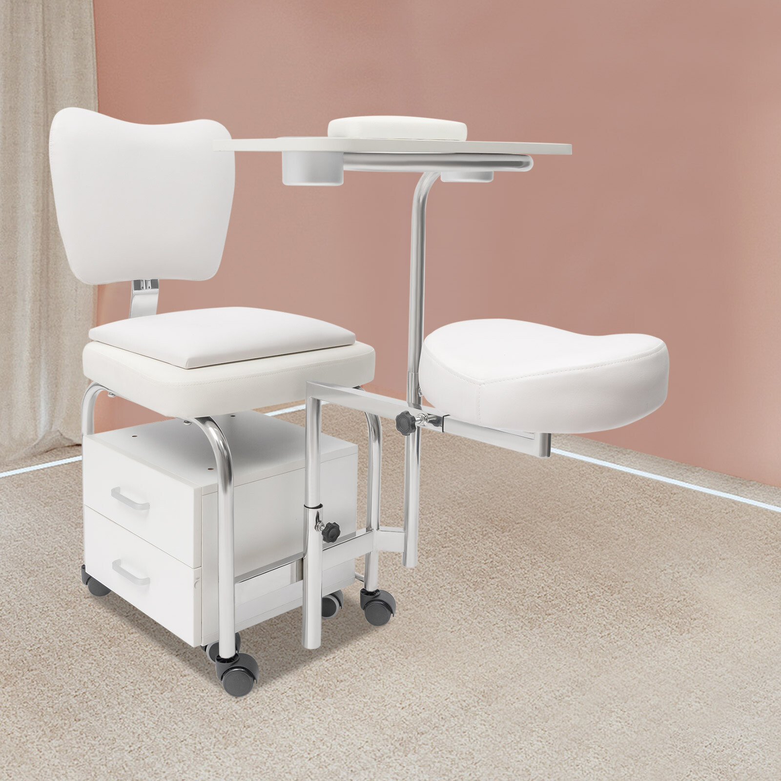 Manicure Pedicure Chair Nail Table Trolley, Adjustable Nail Desk Workstation