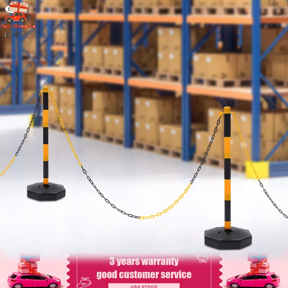 6 Pack Traffic Cones Adjustable Delineator Post Portable Parking Pole W/ Chains