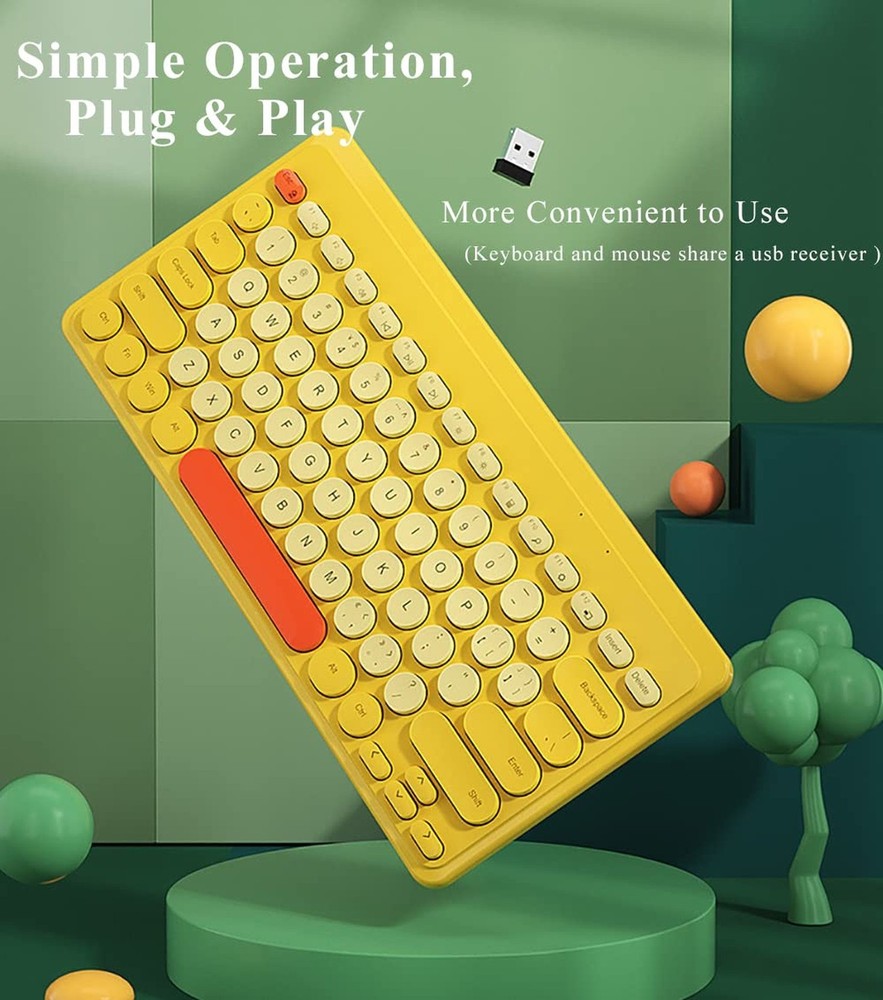 Compact Keyboard MouseCombo,JieruiDeng 79-Key Retro Mini Cute Computer Keyboa...