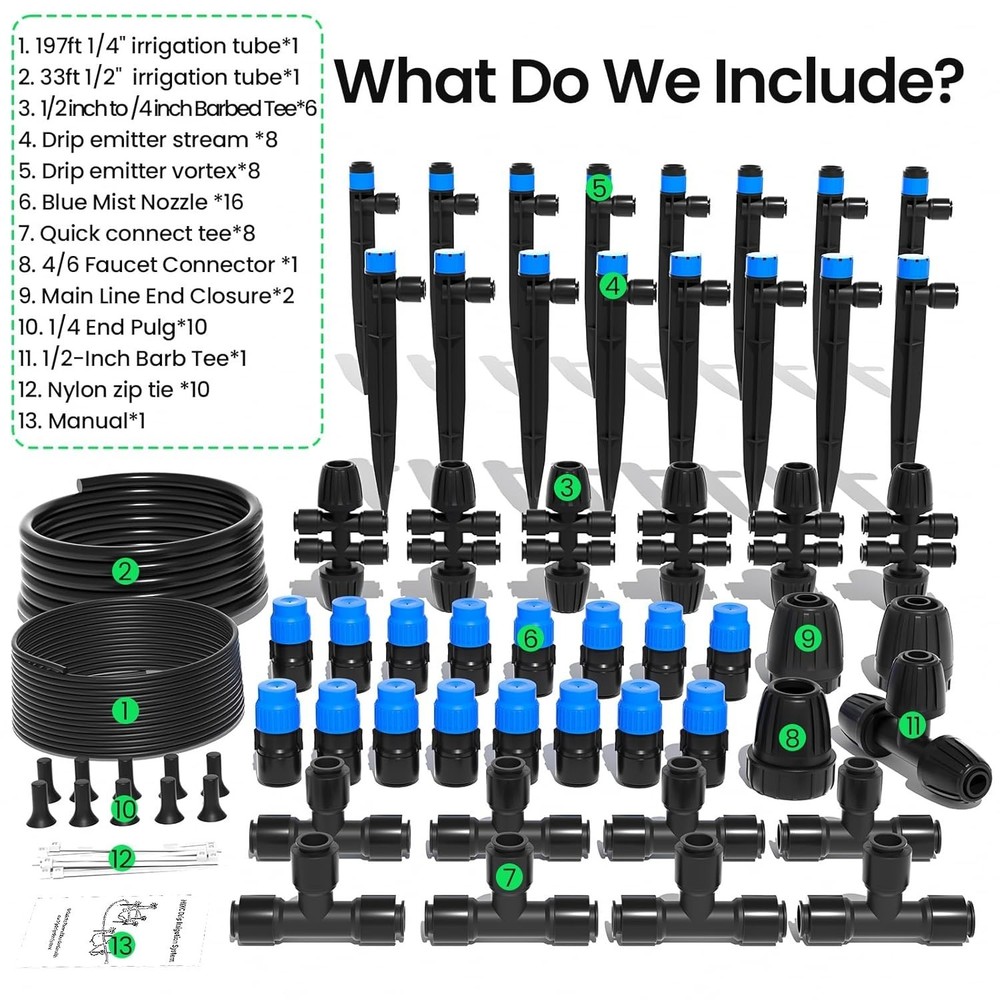 230FT Drip Irrigation System Kit Quick-Connect Garden Watering Set