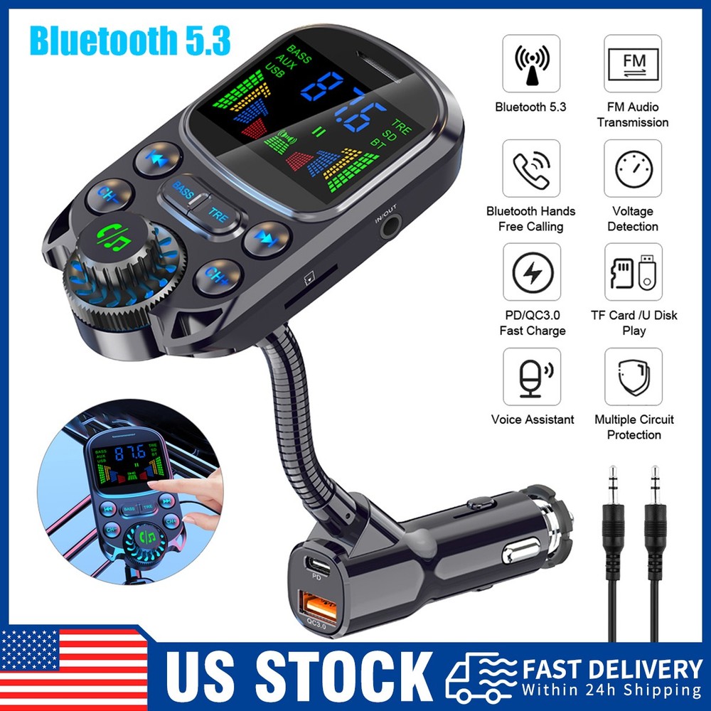Bluetooth 5.3 MP3 Player Car Audio Quick Charger FM Transmitter Fast Charging
