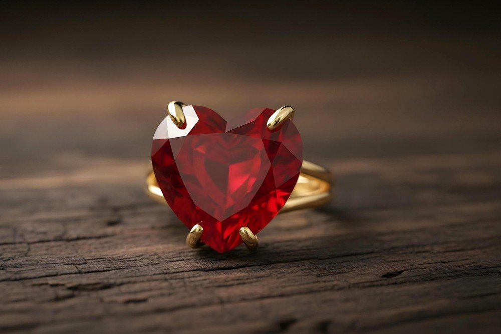 Sterling Silver Ruby Ring Anemone Heart Shape Solitaire July Birthstone