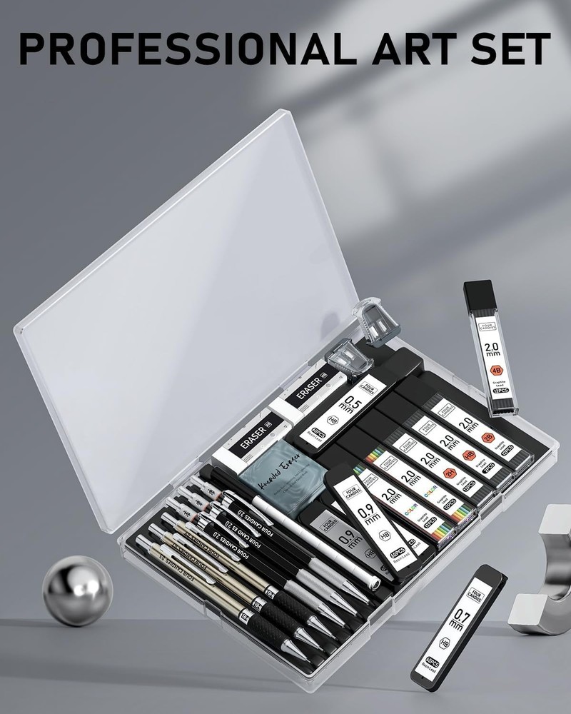 Comprehensive Drawing Kit: 25PCS Mechanical Pencils with Color & Graphite Leads