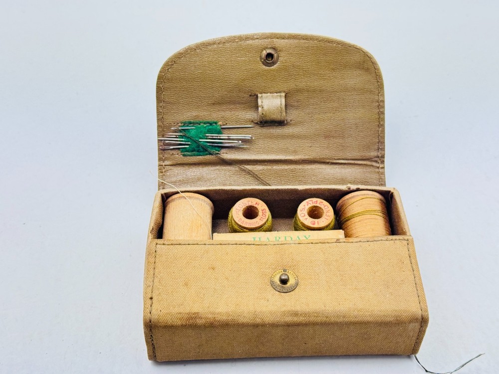 WWII U.S. Military Sewing Kit – Wooden Thread Spools, Buttons, Thimbles, Needles