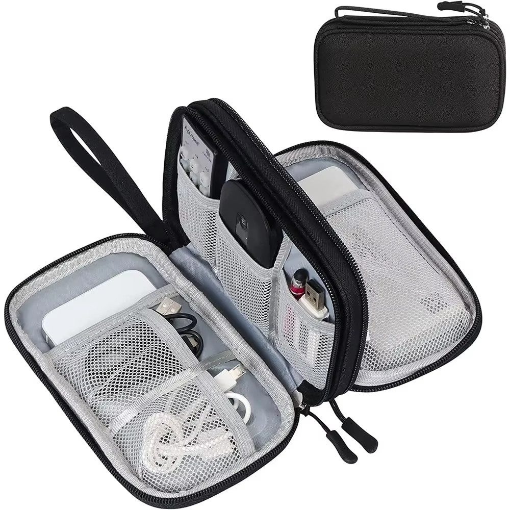 Portable Waterproof Electronics Organizer Double Layer Cable Storage Travel Case