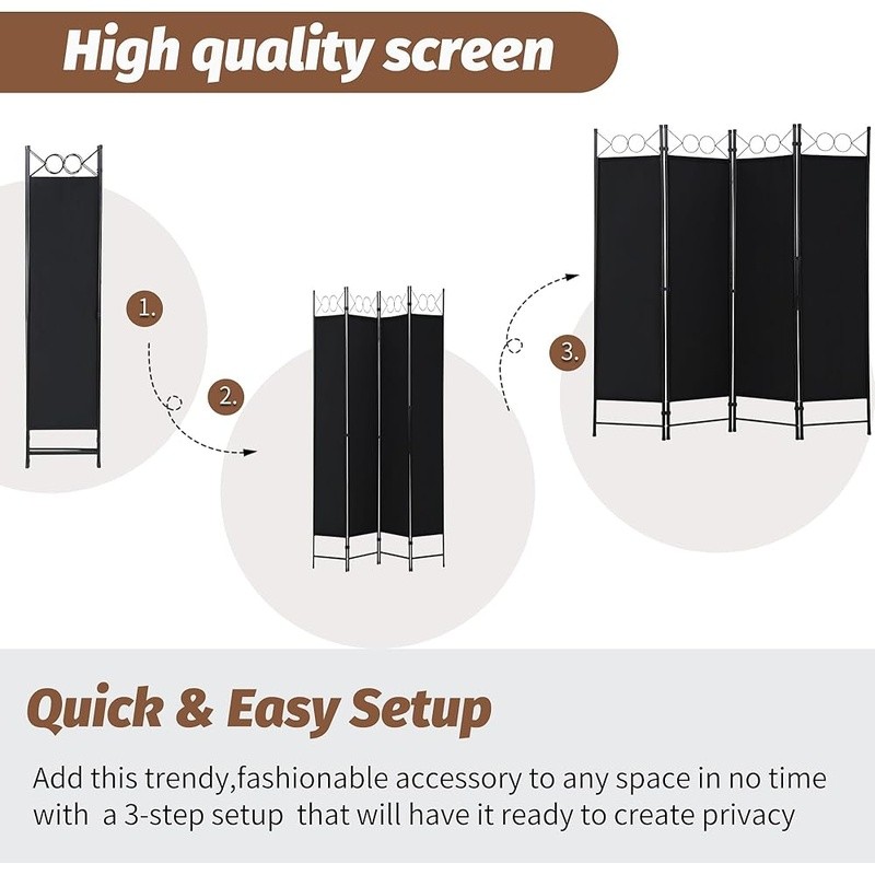 4 Panel Room Divider Portable Folding Privacy Screen Durable Steel Structure New