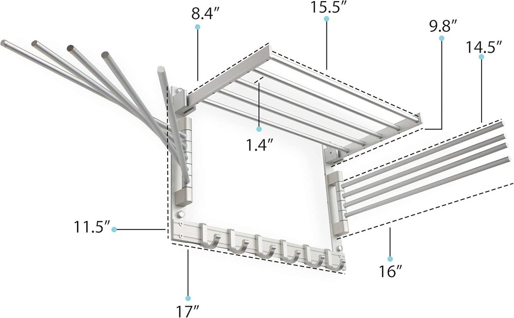 Elegant 17" Wall-Mounted Laundry Drying Rack in Silver - Durable & Space-Saving