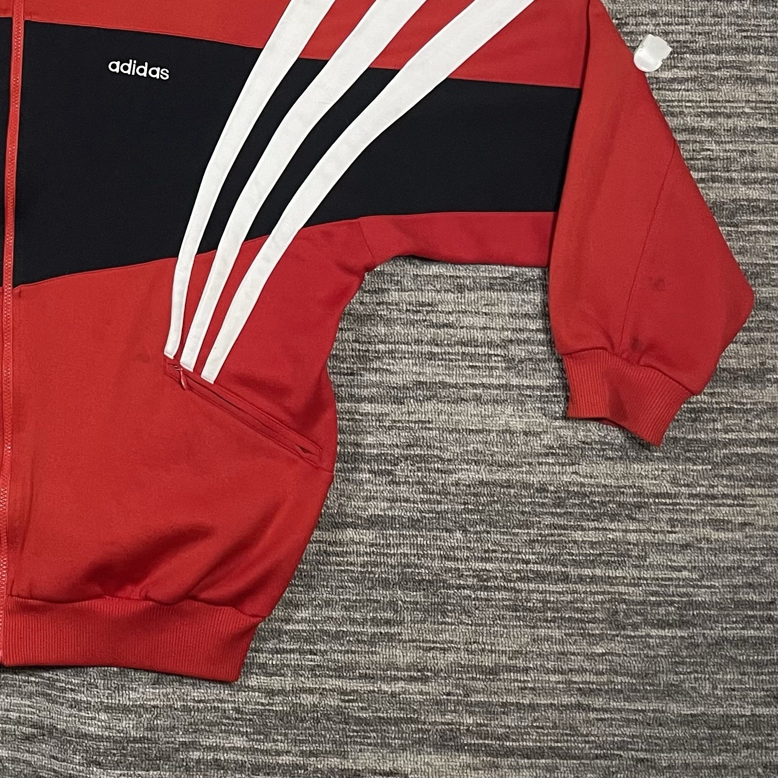 Vintage Adidas Red & Black Track Jacket White Striped Size XL (See Measurements)