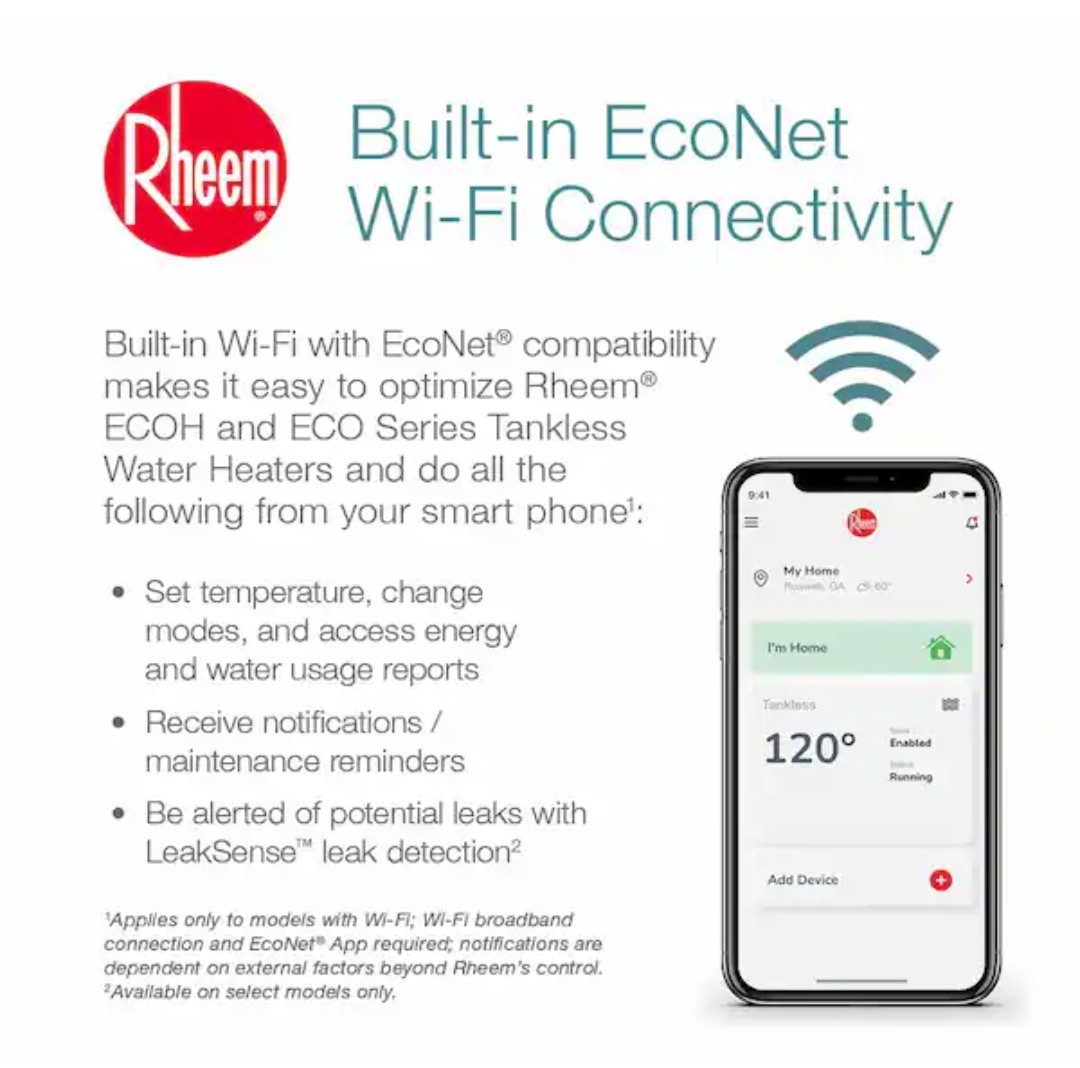 Rheem Tankless Water Heater Natural Gas Indoor 9.0 GPM SMART WIFI ECOH180DVELN-3