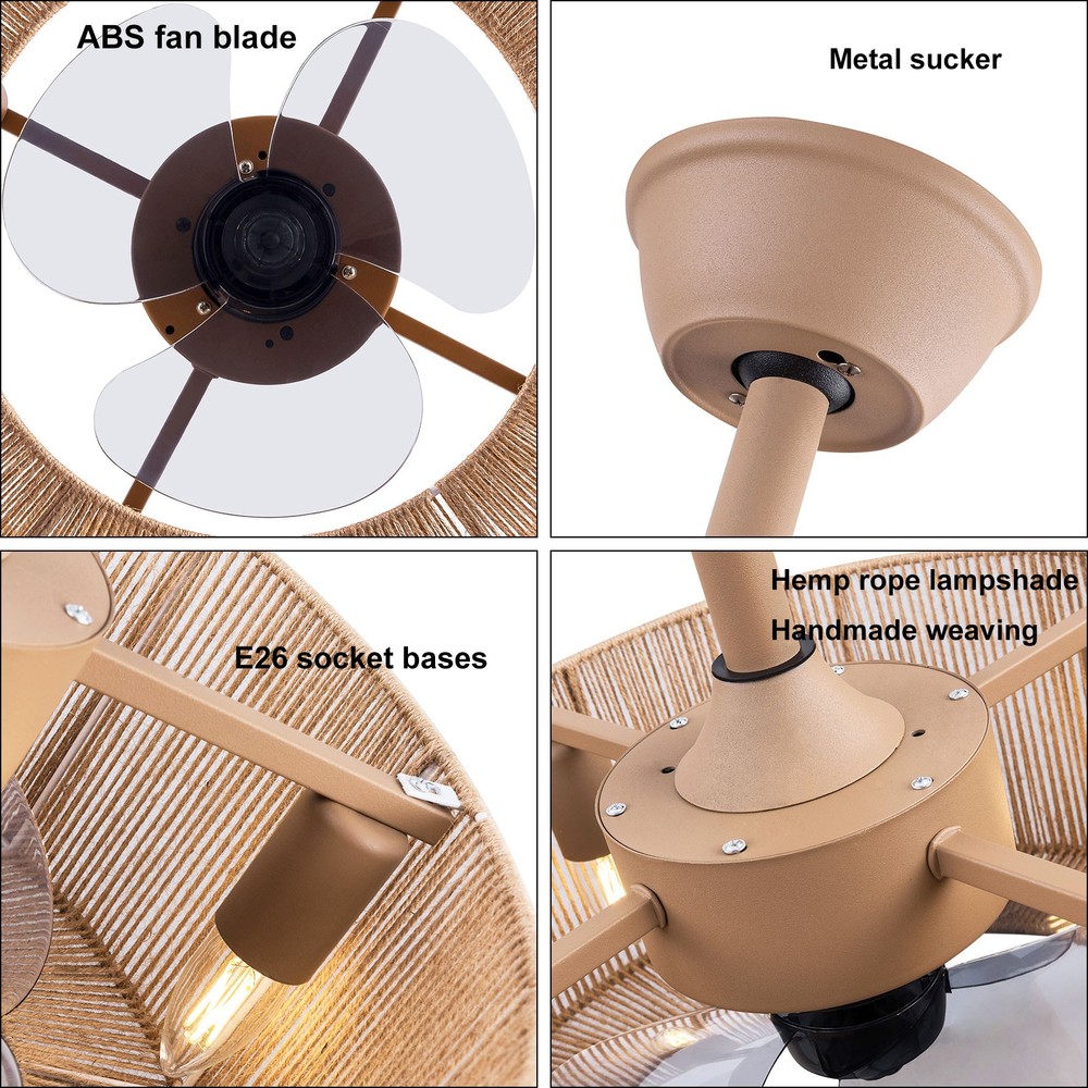 18'' Caged Ceiling Fan Light with Remote Control Chandelier Flush Mount Light