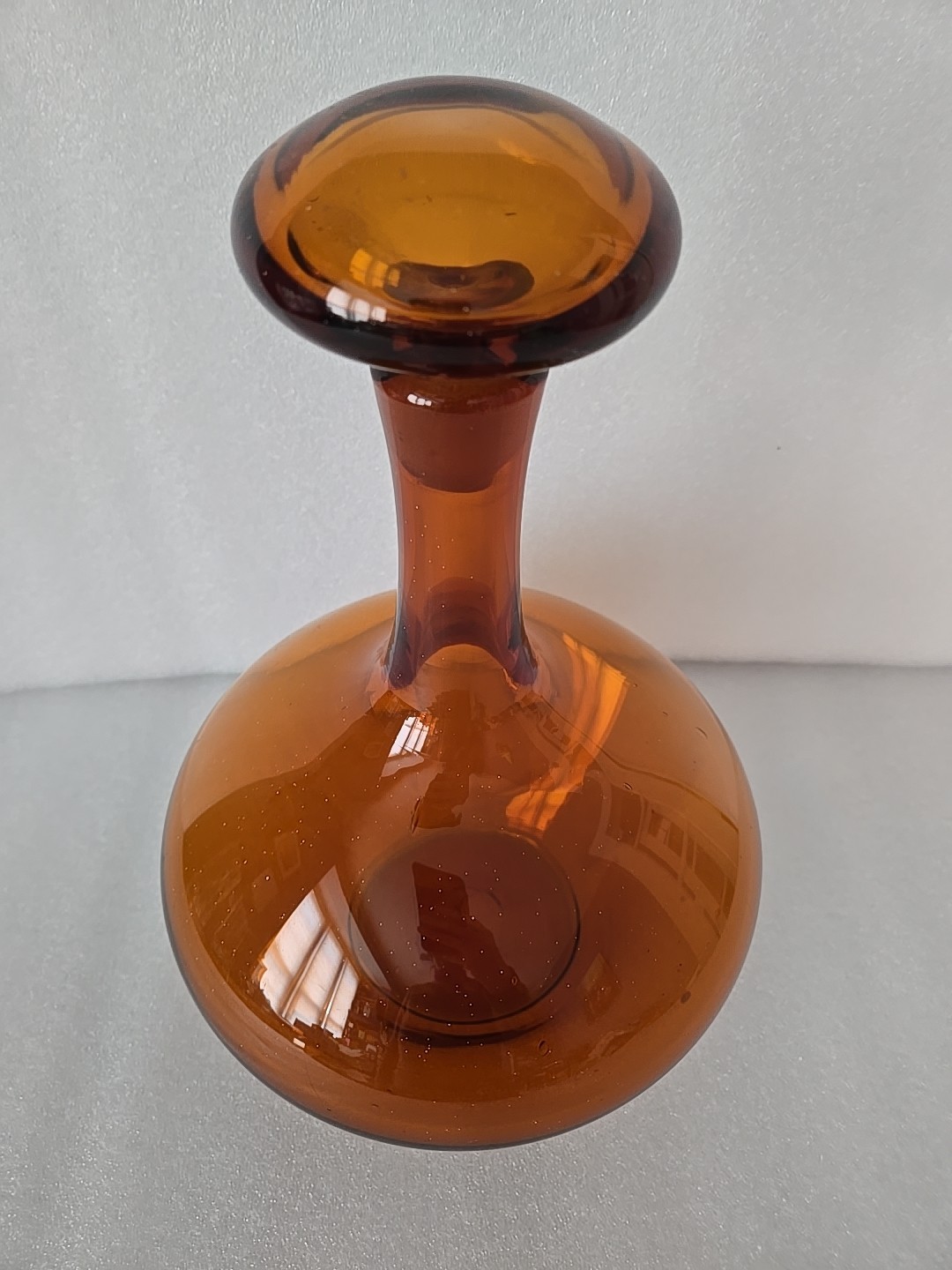 Blenko Orange Amber Glass Decanter Mushroom Stopper 14"