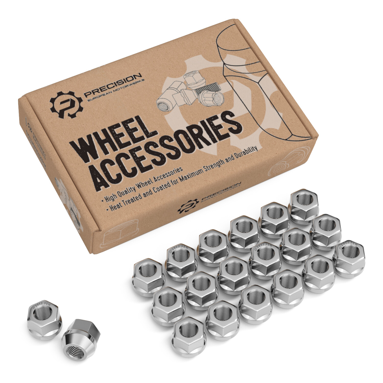 ​(20) Open 14x1.5 Lug Nuts - Acorn Bulge Conical Seat, 19mm or 3/4" Hex, Silver