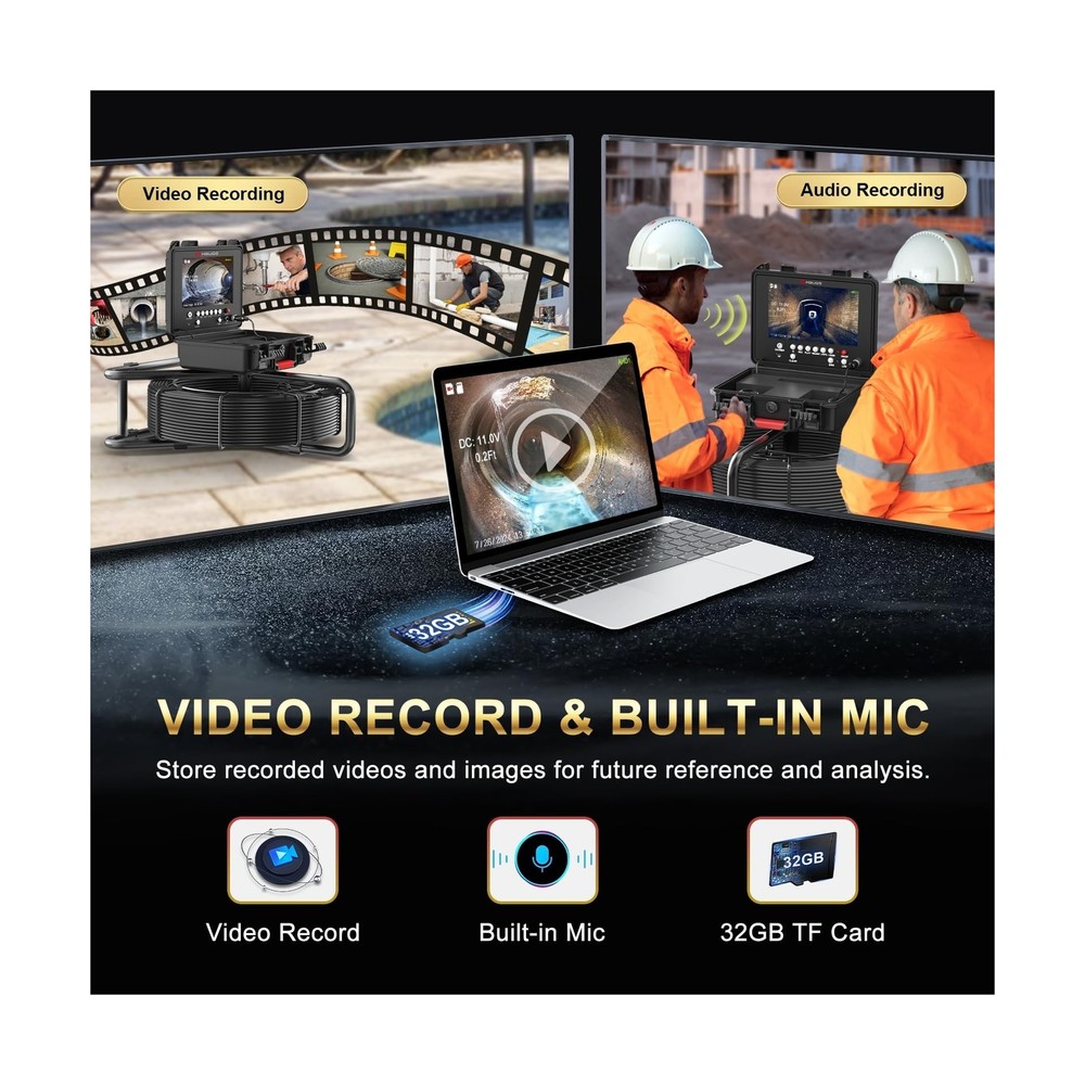 Sewer Camera Self Leveling 100ft, 7mm Thicker Cable Drain Camera with Distanc...