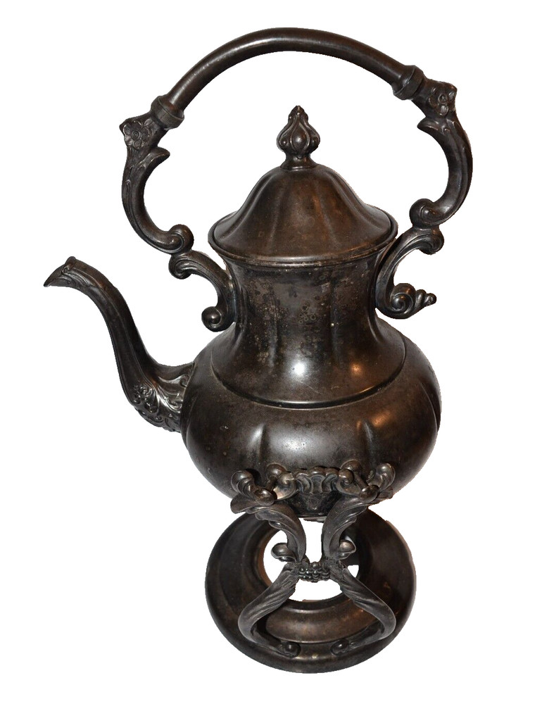 Vtg Sheridan Silver on copper Tilt Tea Pot Coffee Stand No Warmer silverplate