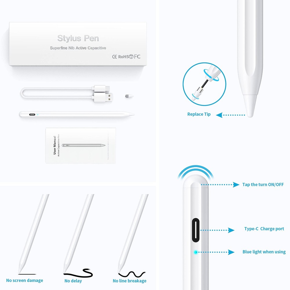 Stylus Pen for Touchscreen, Compatible Android & iOS Universal, White