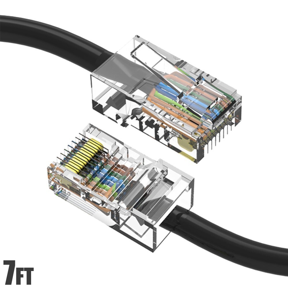 7FT Cat5E RJ45 Ethernet LAN Network UTP Non-Booted Patch Cable Copper Black