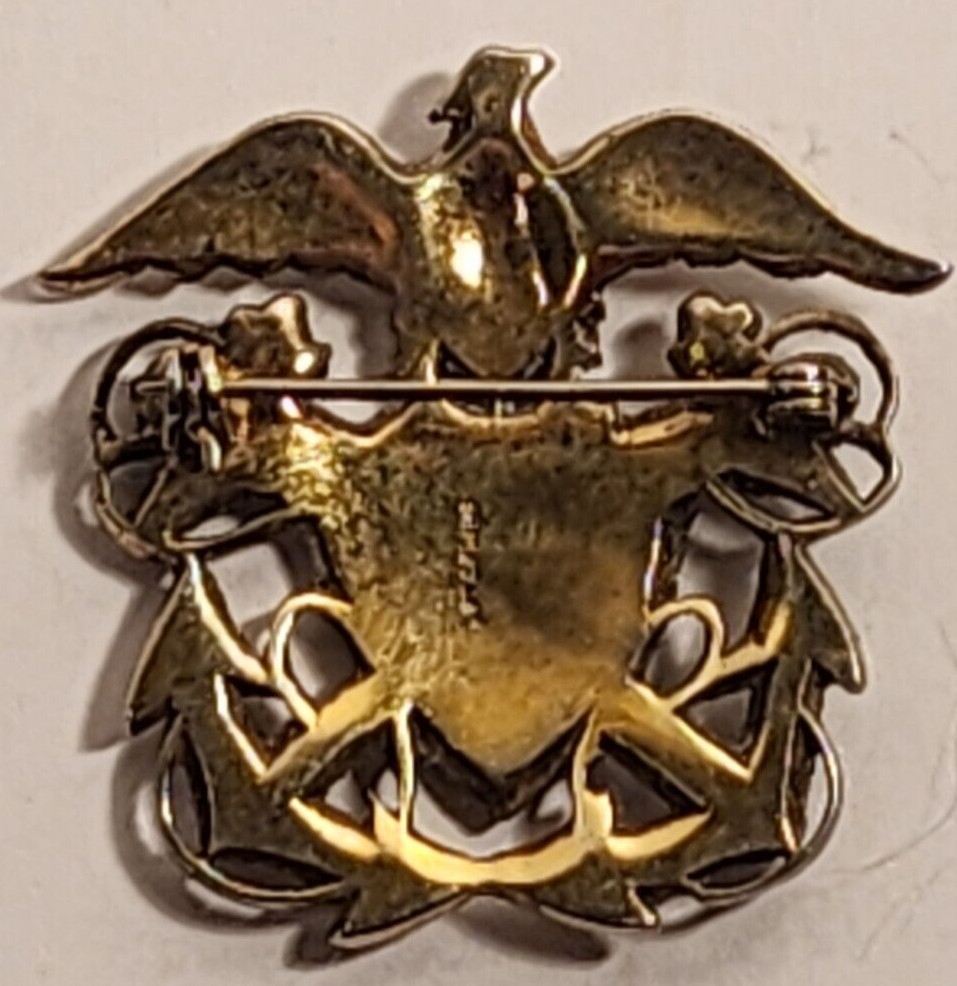 WWII STERLING SILVER U.S. NAVY CAP INSIGNIA SOLID BACK