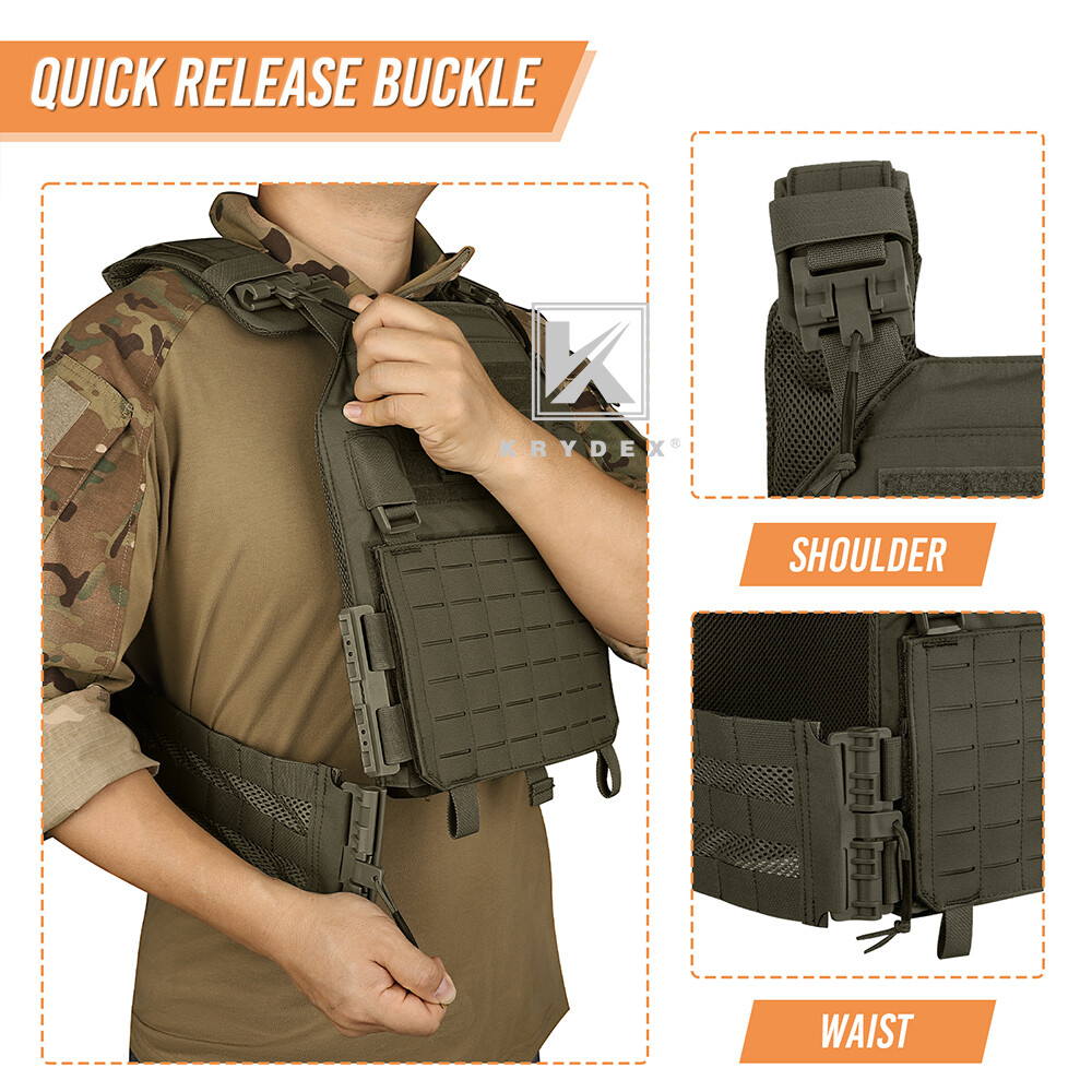 KRYDEX Plate Carrier Tactical Vest Quick Release & Laser Cut MOLLE Panel w/ Clip
