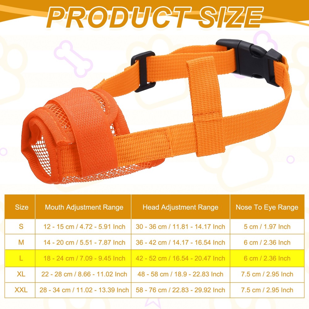 Dog Muzzle, Soft Mesh Muzzle Mouth Guard Cover(Orange, L)