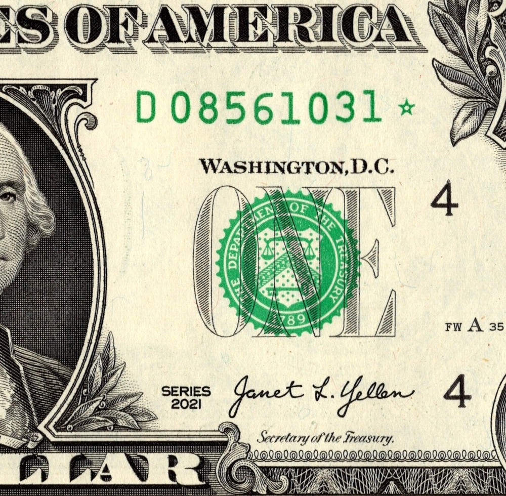 2021 D Star Note One Dollar Bill Regular Run Pack Note D08561031*