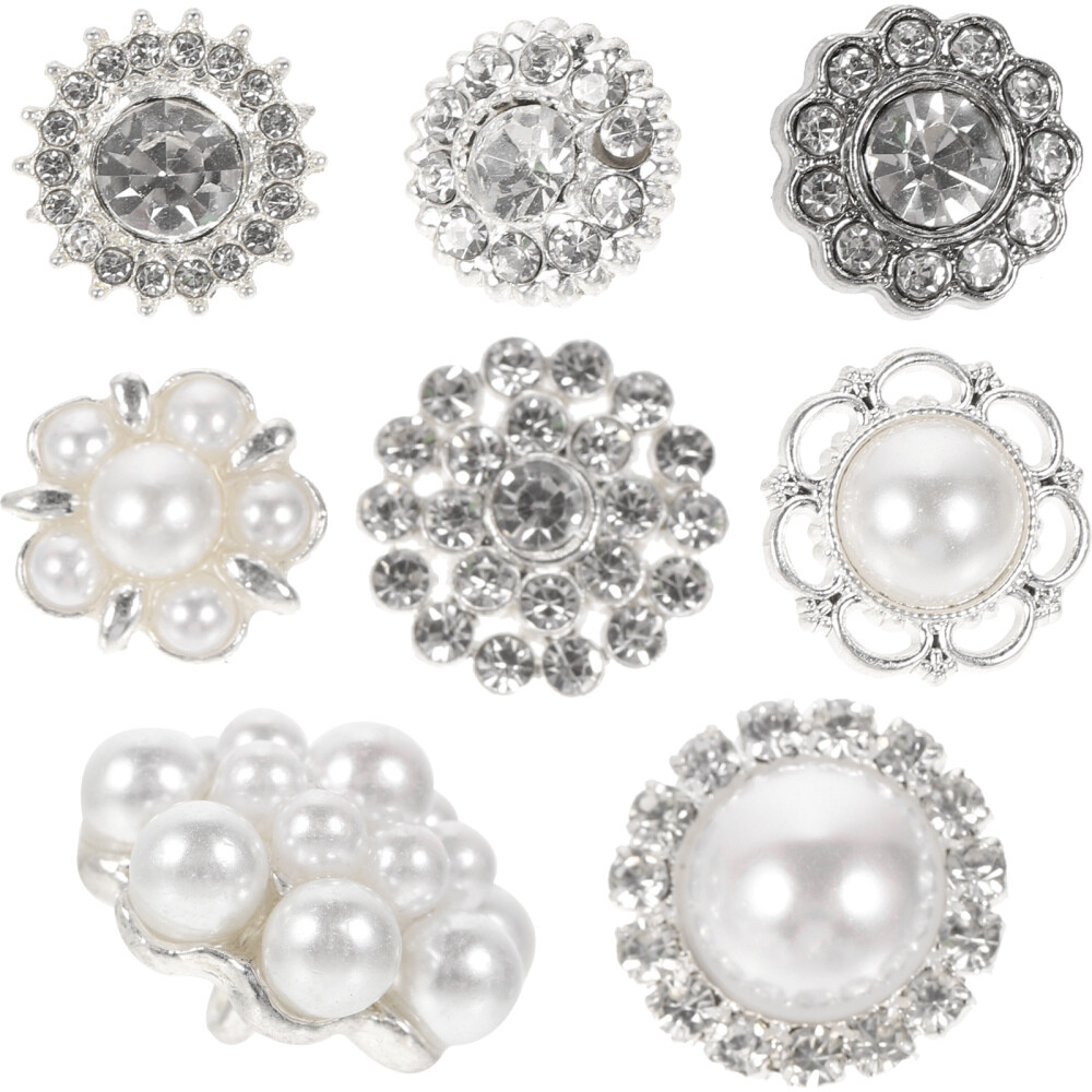 8 Pcs Big Rhinestone Buttons Assorted White Lightweight Portable