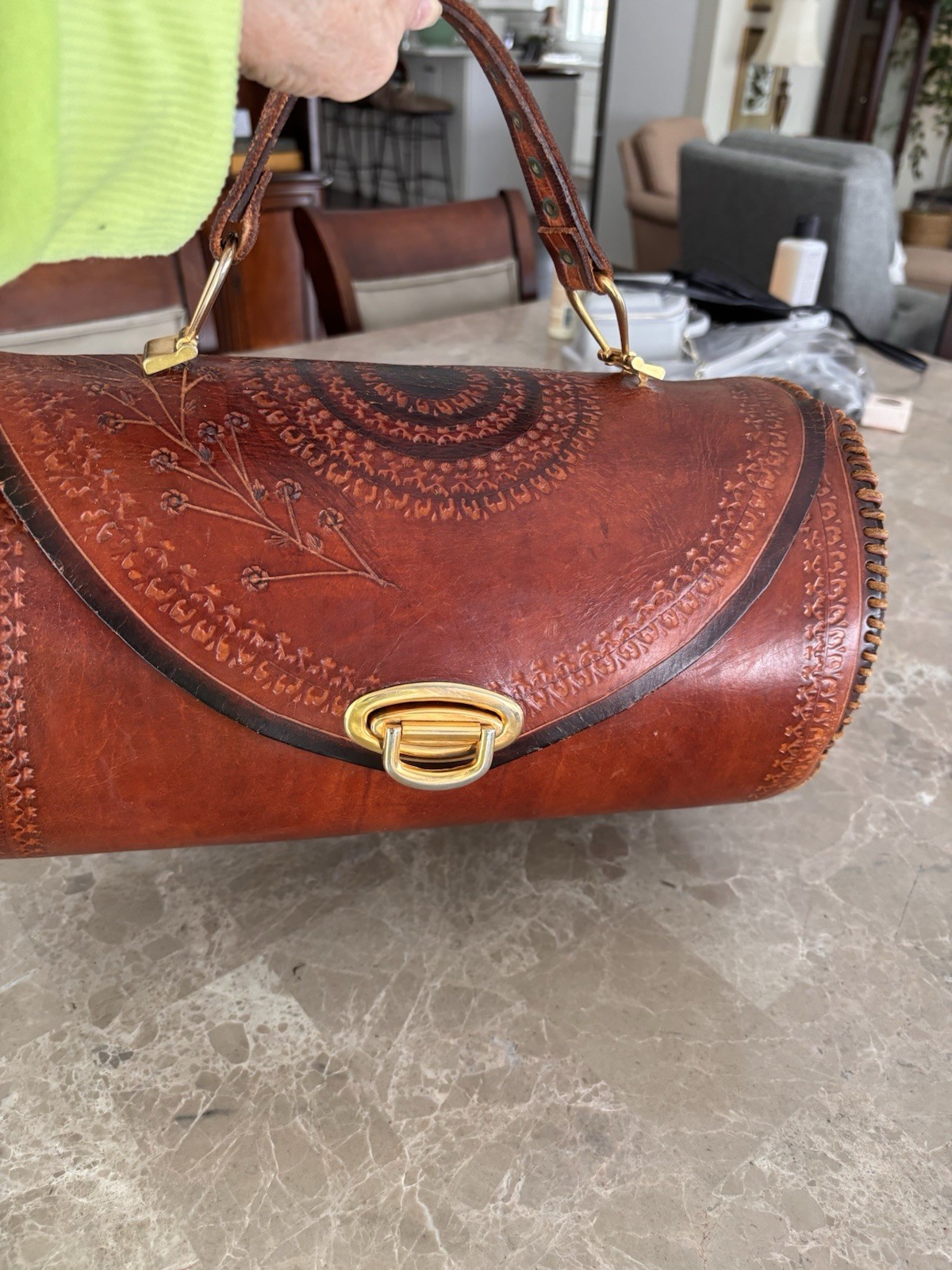 Gorgeous Hand Made Tooled LEATHER Vintage Old Mexico 1950’s Purse Bag