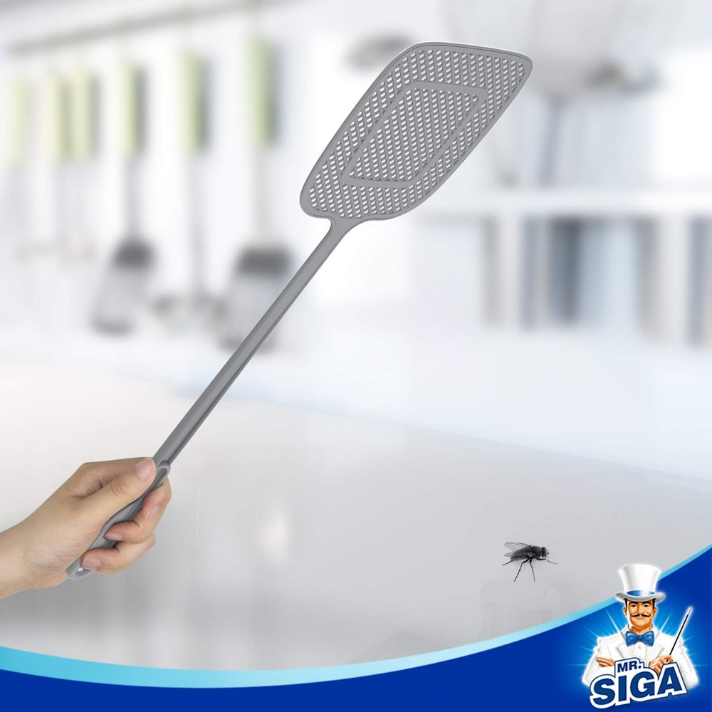 Heavy Duty Long Handle Fly Swatter, Gray, 6 Pack