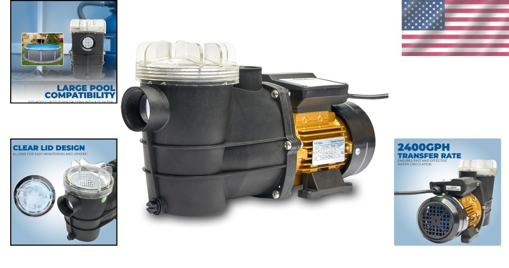 High Flow 2400GPH 3/4HP Self-Priming Pool Pump - Quiet & Efficient Circulation