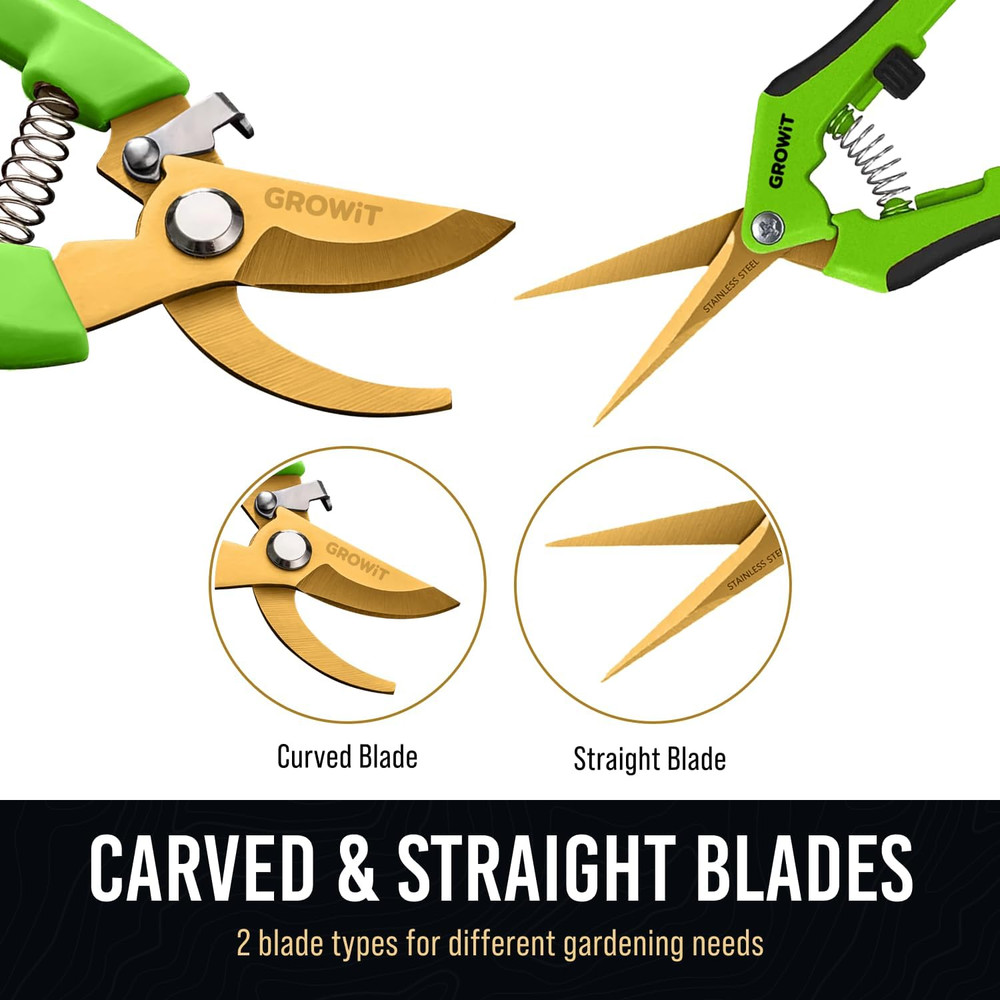7" Pruning Shears & Gardening Scissors Set, Titanium Coated Sharp Garden Clipper