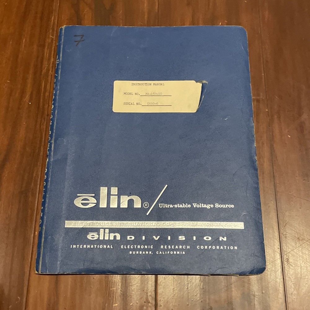 Elin Division Model MA-150-10 Instruction Manual