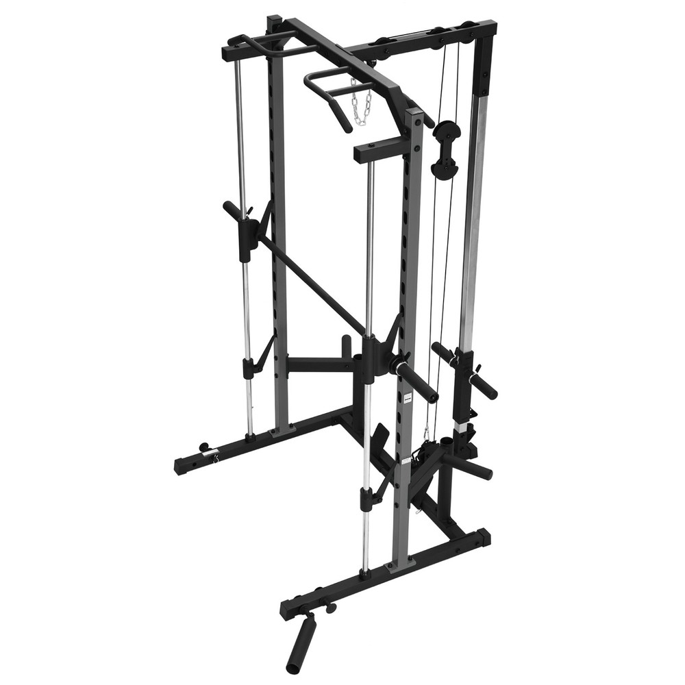 Power Cage Smith Machine Multi-Function Power Rack w/ LAT Pulldown & Barbell Bar