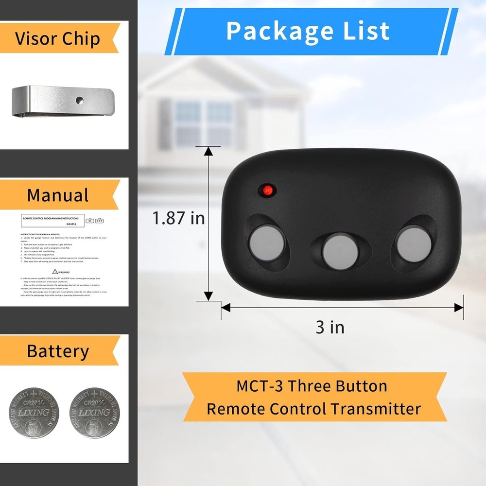 MCT-3 Garage Door Remote: Ergonomic 3-Button Replacement for Linear Devices
