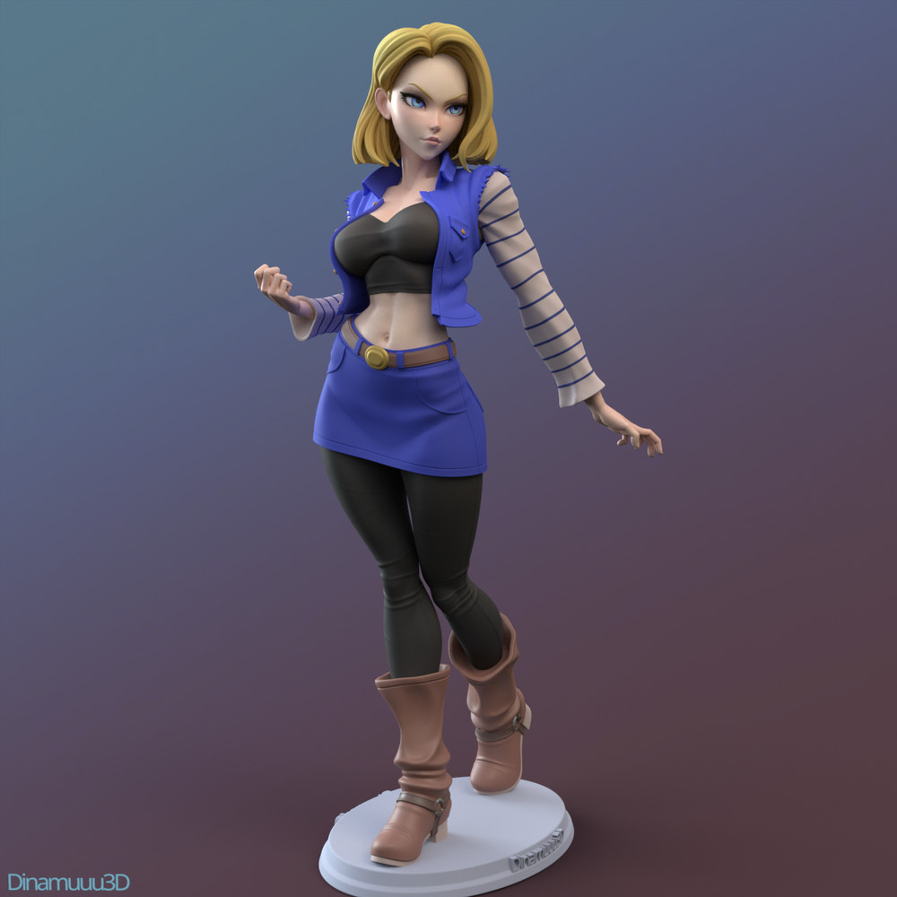 Android 18 3D SOLID RESIN Statue Model Part Kit-Space Gray-Unpainted