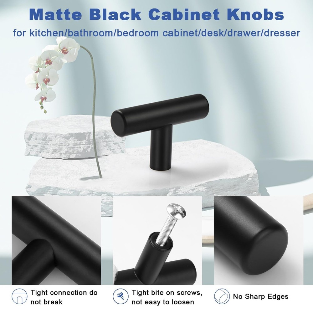 Estmoon 30 Pack Cabinet Knobs Matte Black Drawer Knobs Stainless Steel 2 Inch...
